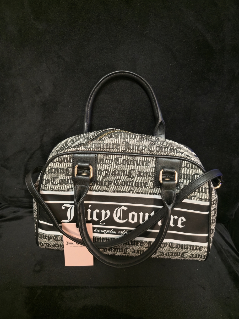 Juicy Couture Black & Gray Logo Dome Satchel NWT
